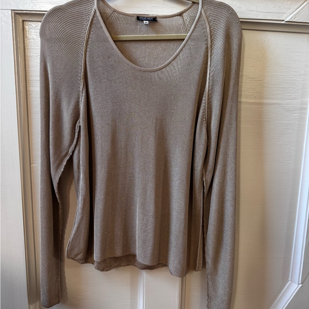 Giorgio Armani Women's Beige Long Sleeve silk knit Top